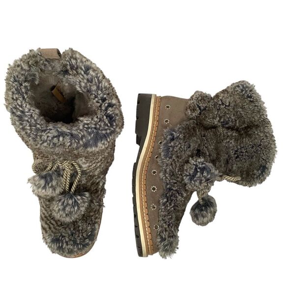 Sam Edelman Faux Fur Gray Leather Lace Up Women’s Ankle Boots Size 7.5M - Picture 1 of 10